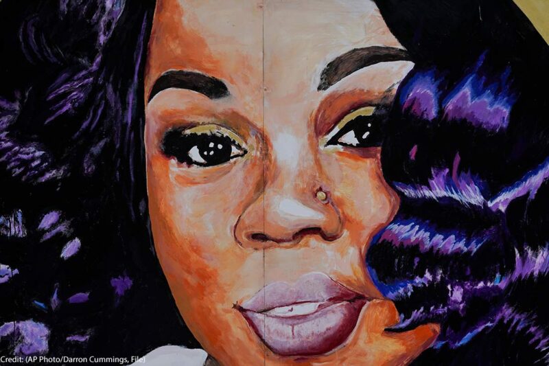 Close up image of a mural of Breonna Taylor