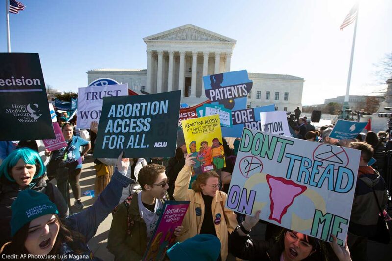 Abortion rights demonstrators along with Anti-abortion demonstrators rally outside of the U.S. Supreme Court in Washington, Wednesday, March 4, 2020.