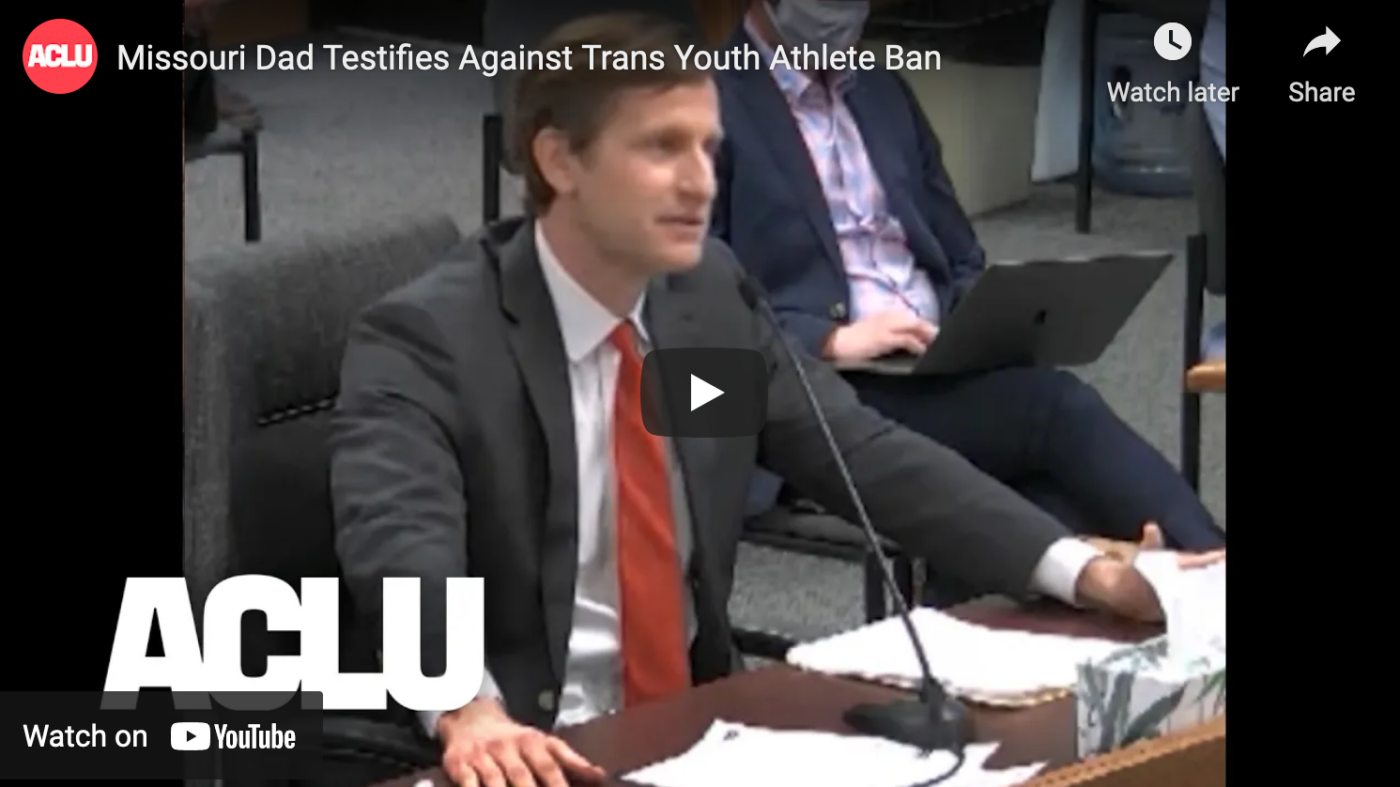 YouTube screen shot of Brandon Boulware testifying before the Missouri legislature.