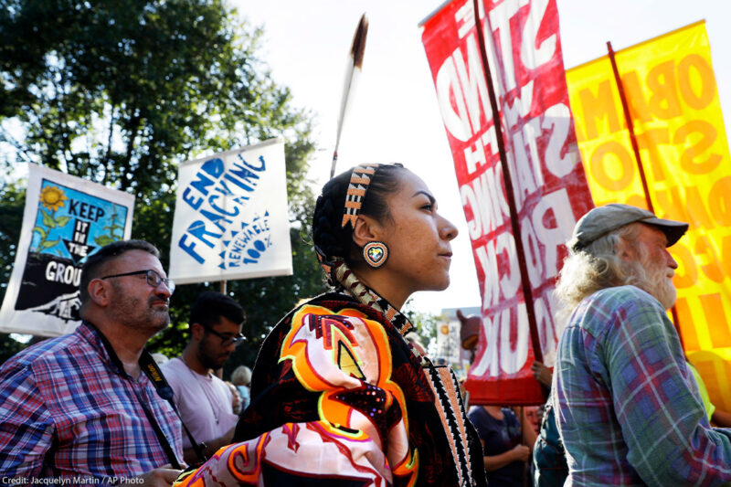 Angela Miracle Gladue, center, a member of the Frog Lake First Nations, attends a rally in support of the Standing Rock Sioux Tribe near the White House