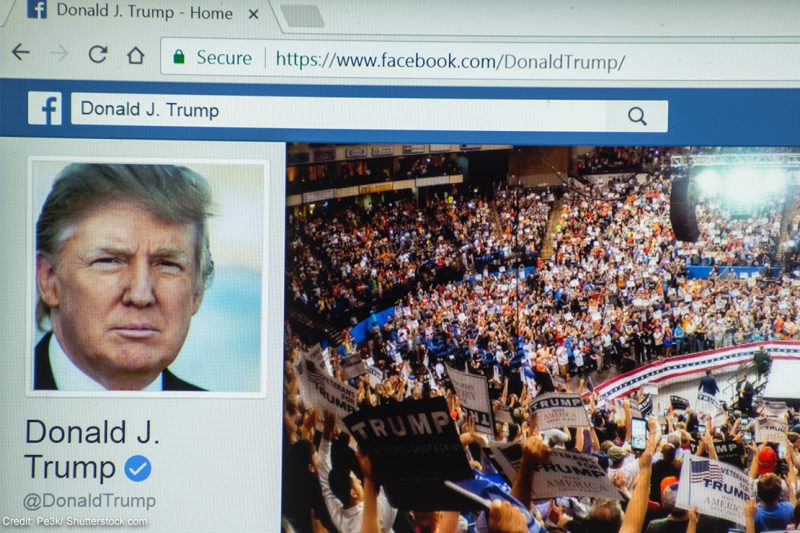 Donald Trump's Facebook profile on a web browser.