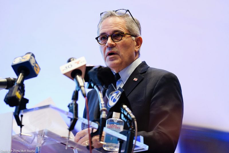 Philadelphia District Attorney Larry Krasner speaks during a news conference in Philadelphia, Monday, March 1, 2021.
