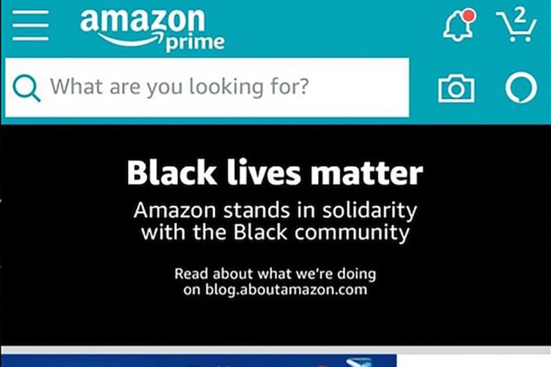 A screenshot of the Black Lives Matter banner on the Amazon homepage