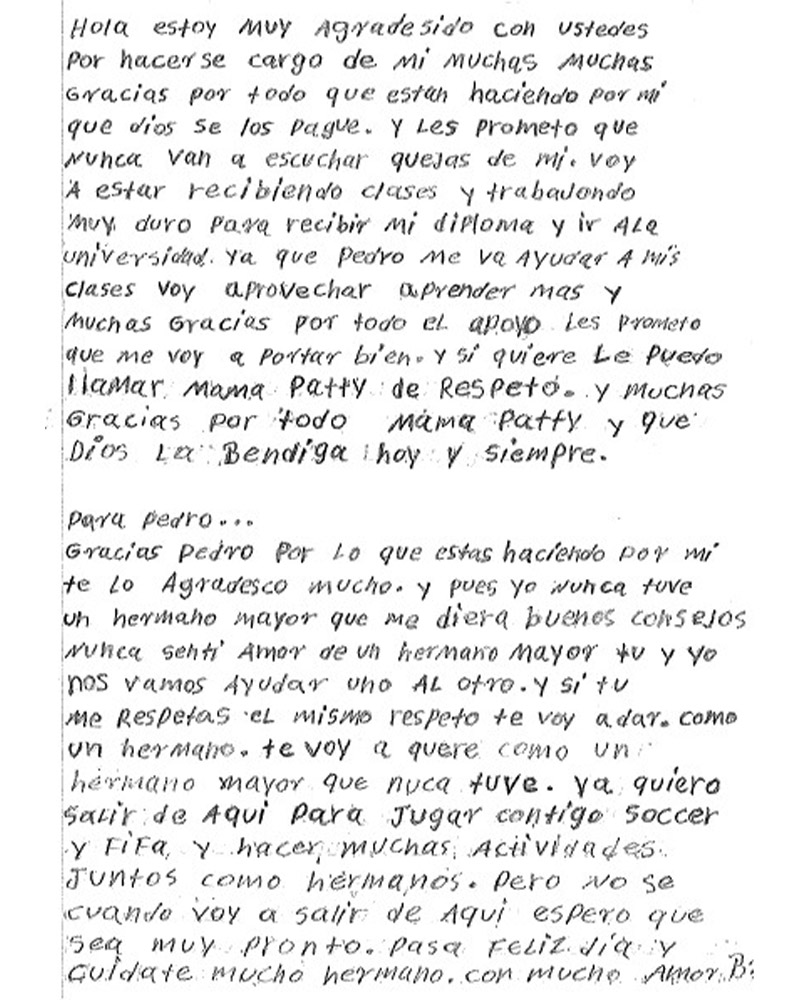 A letter written in Spanish by Bastien to the Finks