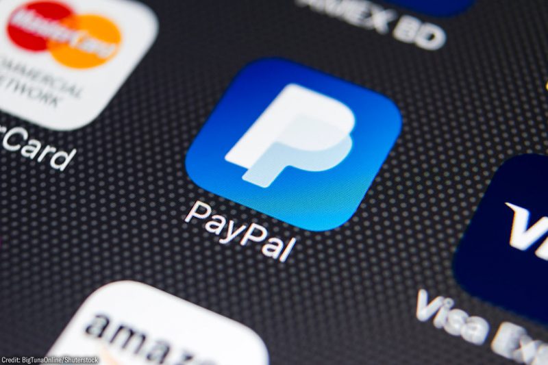 PayPal application icon on Apple iPhone 8 smartphone screen close-up.