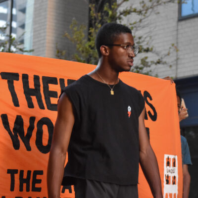 Aaron Booe at a protest in Austin in 2020