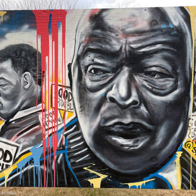 John Lewis painted on a mural in Washington, DC