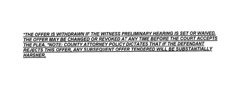 This text appears at the top of a form that prosecutors often send to defendants in Maricopa's Early Disposition Courts.