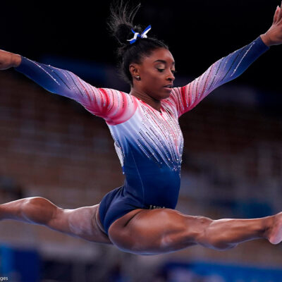 USA's Simone Biles in the Women's Balance Beam Final at Ariake Gymnastic Centre on the eleventh day of the Tokyo 2020 Olympic Games in Japan.