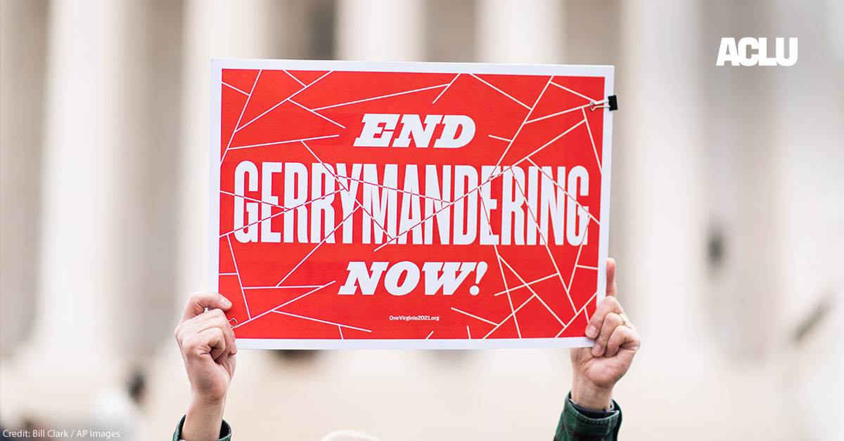 Gerrymandering activists gather on the steps of the Supreme Court as the court prepares to hear the the Benisek v. Lamone case on Wednesday, March 28, 2018.