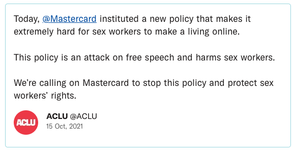 Today, @Mastercard instituted a new policy that makes it extremely hard for sex workers to make a living online.