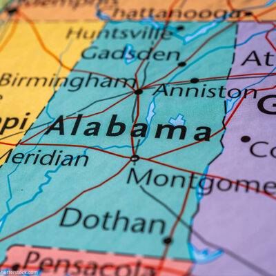 Alabama on a map of the United States of America