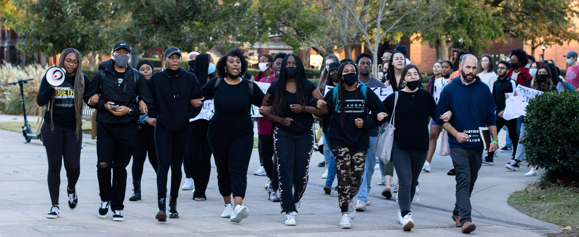 a student march at the University of Oklahoma