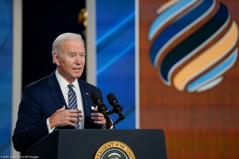 President Joe Biden speaks at the virtual Summit for Democracy.