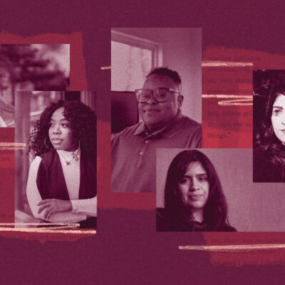 A collage of portraits of the five storytellers: Angel Kai, Veronika Granado, Cazembe Jackson, Briana McLennon, and Maleeha Aziz