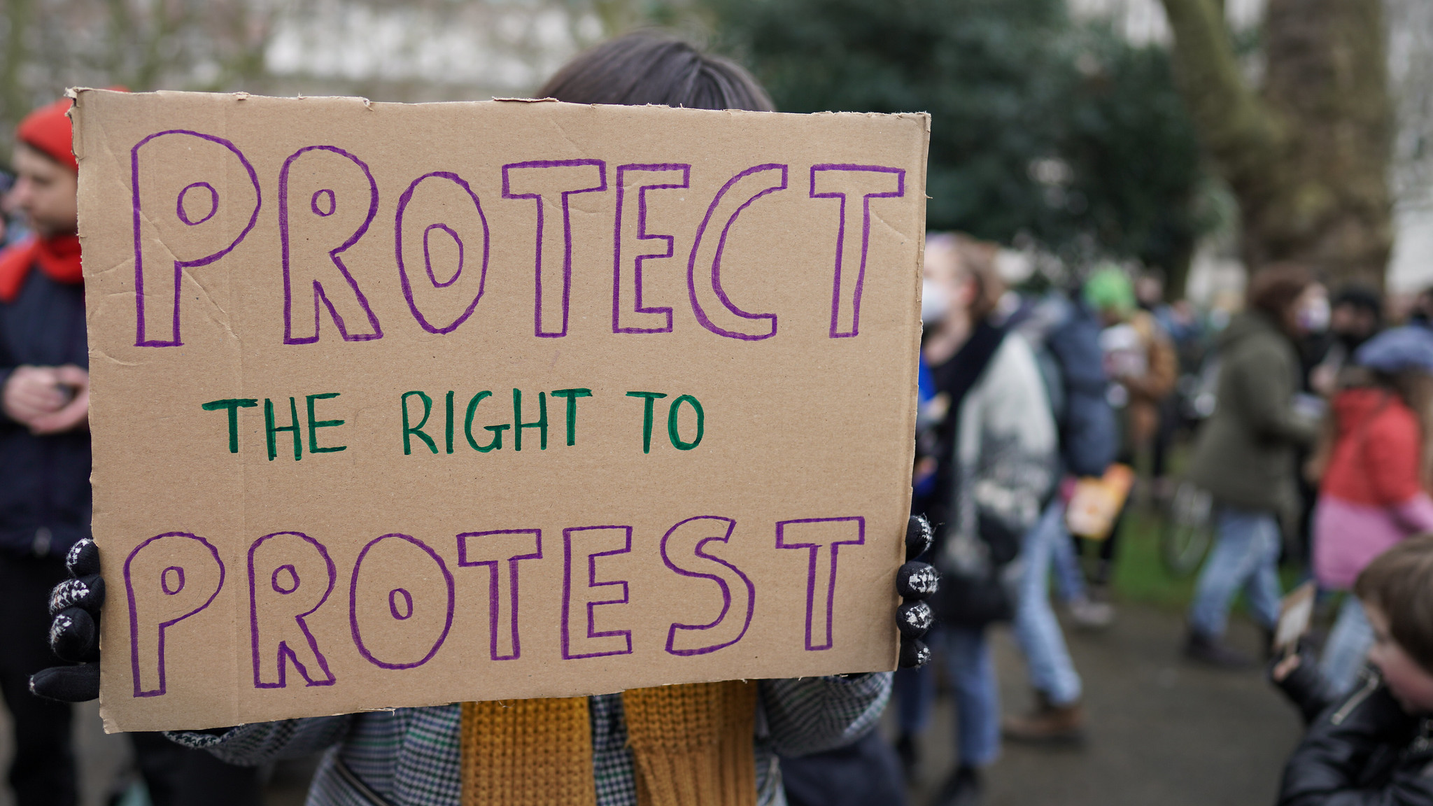 A sign reading "Protect the Right to Protest."