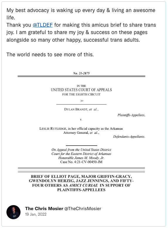 My best advocacy is waking up every day & living an awesome life. Thank you @TLDEF for making this amicus brief to share trans joy. I am grateful to share my joy & success on these pages alongside so many other happy, successful trans adults. The world needs to see more of this.