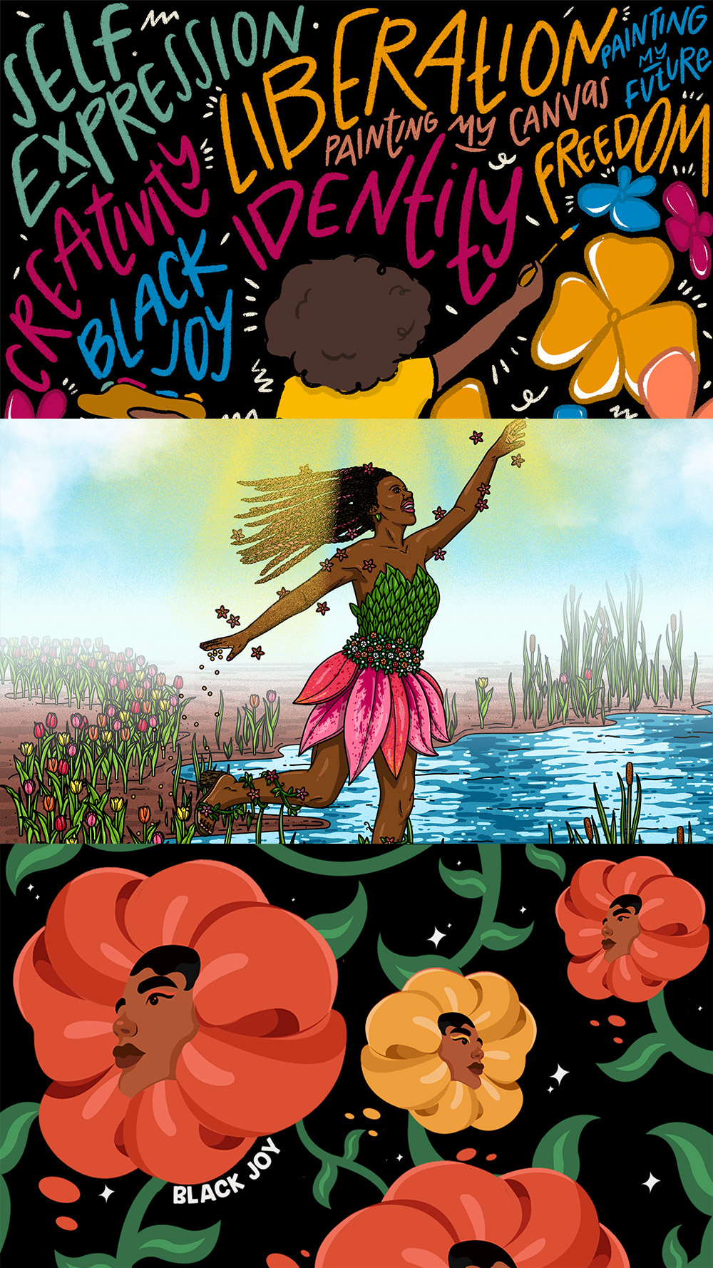 A combination of illustrations depicting Black joy.
