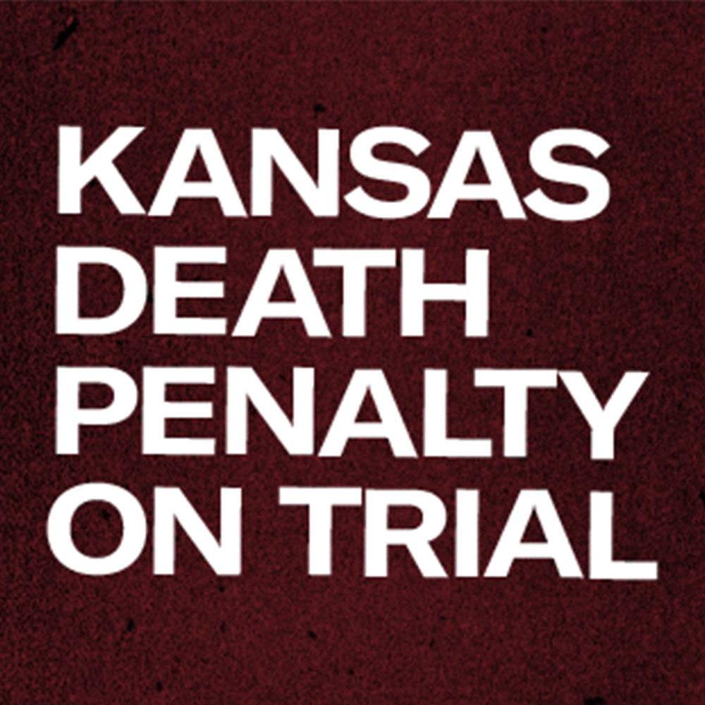 Burgundy box with the words "KANSAS DEATH PENALTY ON TRIAL"
