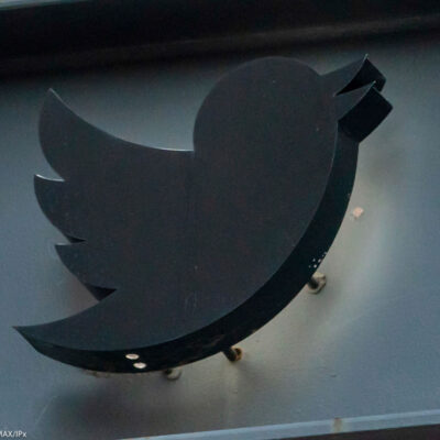 The Twitter logo sign that hangs in front of its New York City headquarters.