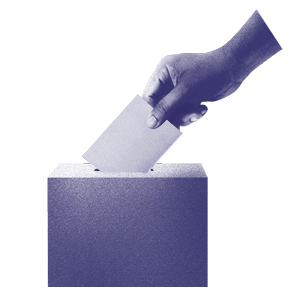 Icon of a hand dropping ballot in ballot box