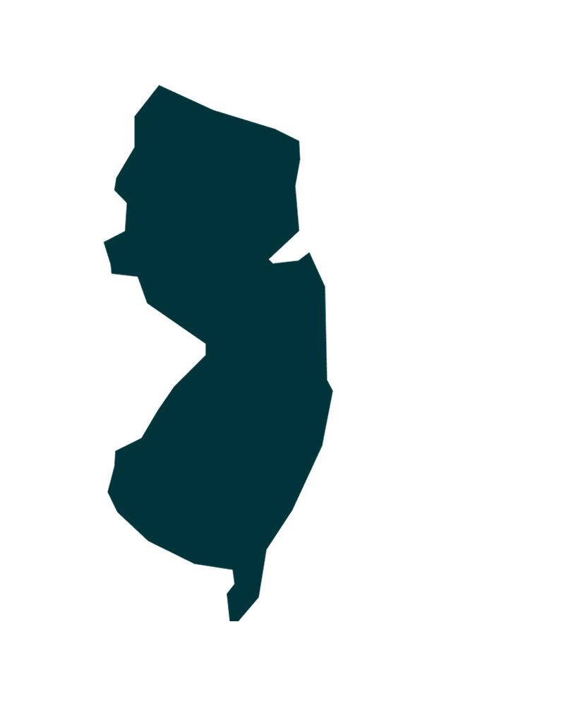 A silhouette of the state of New Jersey.
