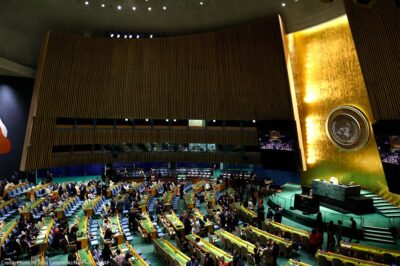 Delegates converse while in attendace at the United Nations General Assembly on October 26, 2022 in New York City.