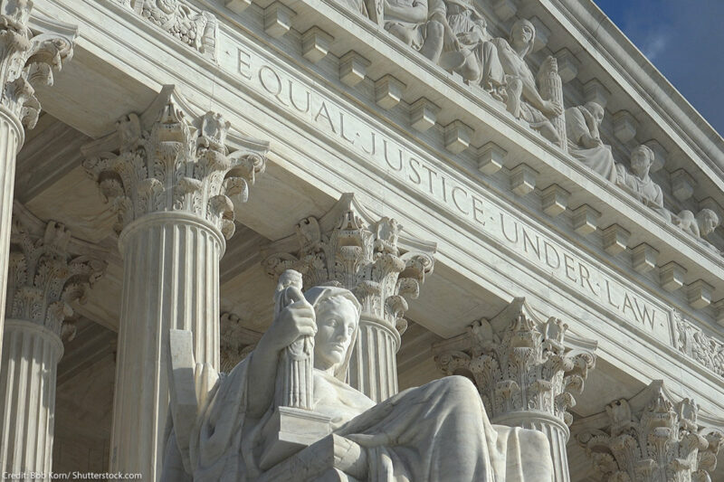 The exterior of the US Supreme Court Building.