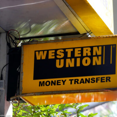 A sign that reads "Western Union Money Transfer."