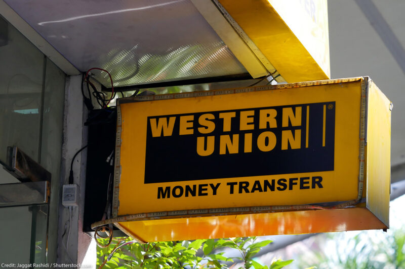 A sign that reads "Western Union Money Transfer."