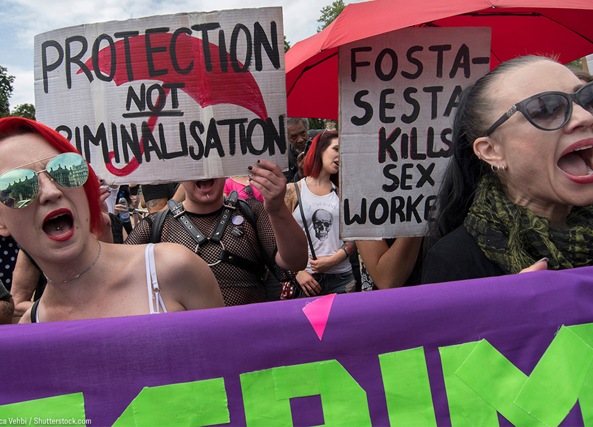 Demonstrators protesting FOSTA and SESTA.