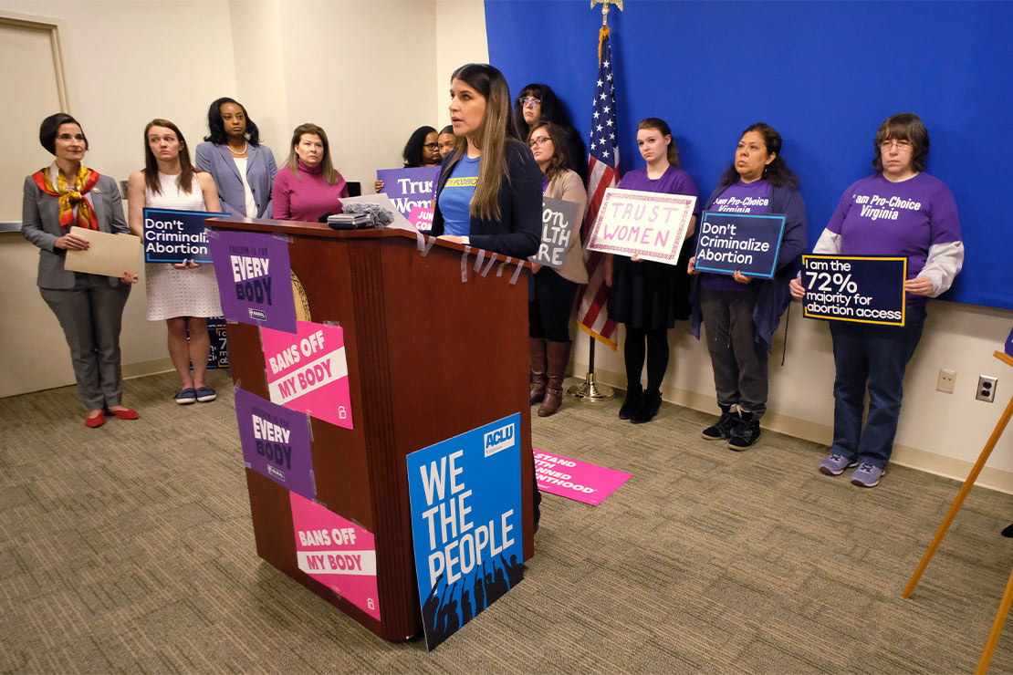 Lorena Paredes, from Falls Church, Va., at a press conference in support for abortion rights, inside the Pocahontas Building in Richmond, Va., Jan. 22, 2020.