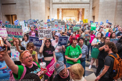 Protesters advocating reproductive rights gather at the State Capitol in Lincoln, Nebraska.