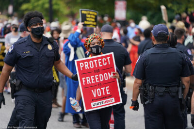 The Capitol Police arrest and escort a demonstrator during the Voters Rights protest on Capitol Hill.
