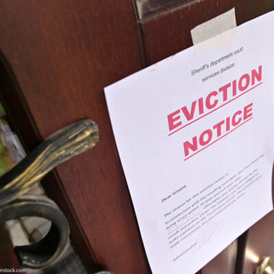 An eviction notice on a front door.
