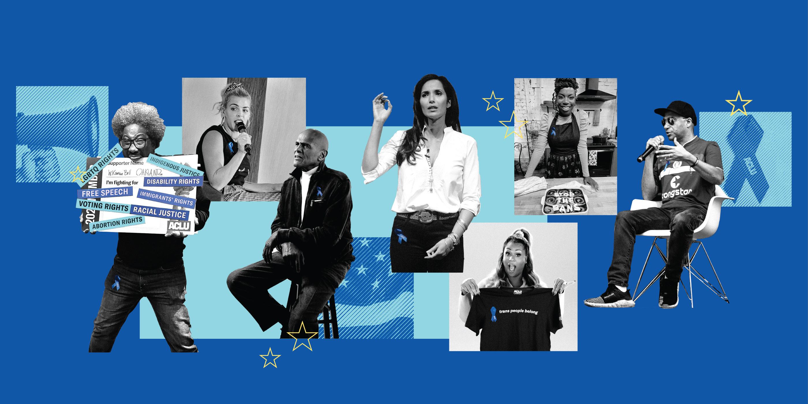 An image containing a collage of ACLU artist ambassadors.