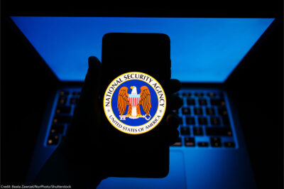 The National Security Agency seal is displayed on a mobile phone screen.